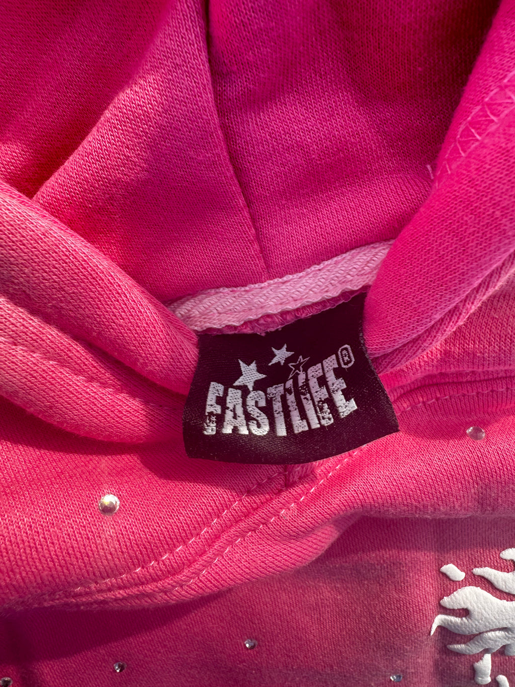 Fast life Rich Off Pain Rhinestone Hoodie (pink)