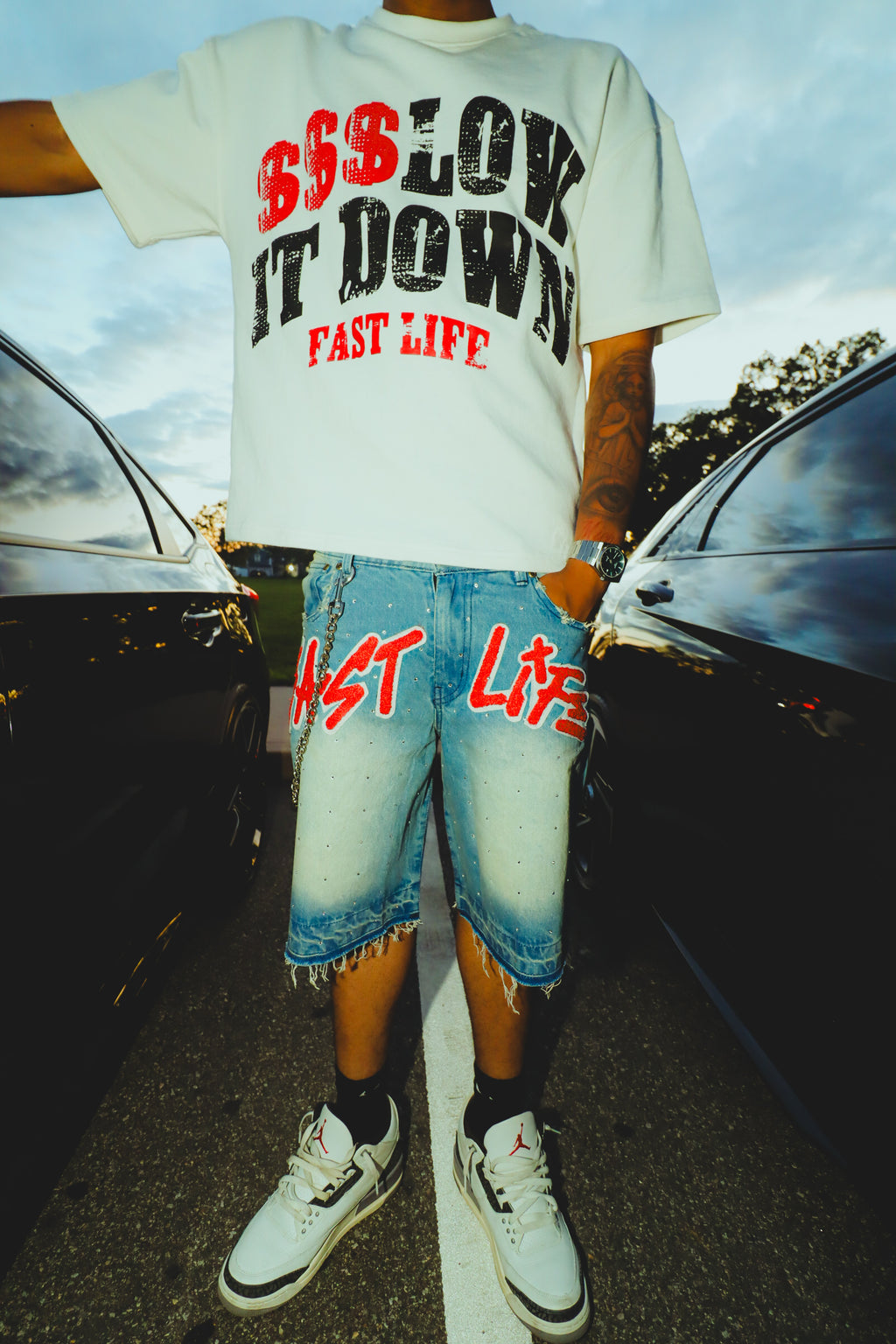 FAST LIFE DIAMOND DENIM JORTS