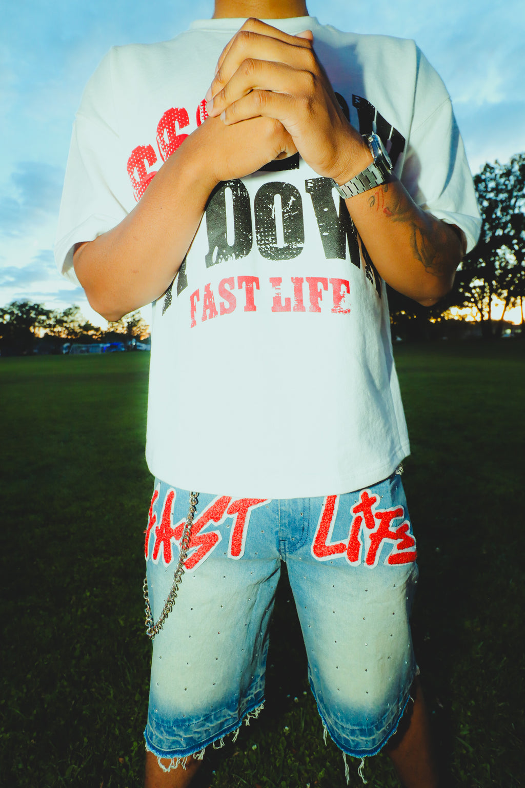 FAST LIFE DIAMOND DENIM JORTS