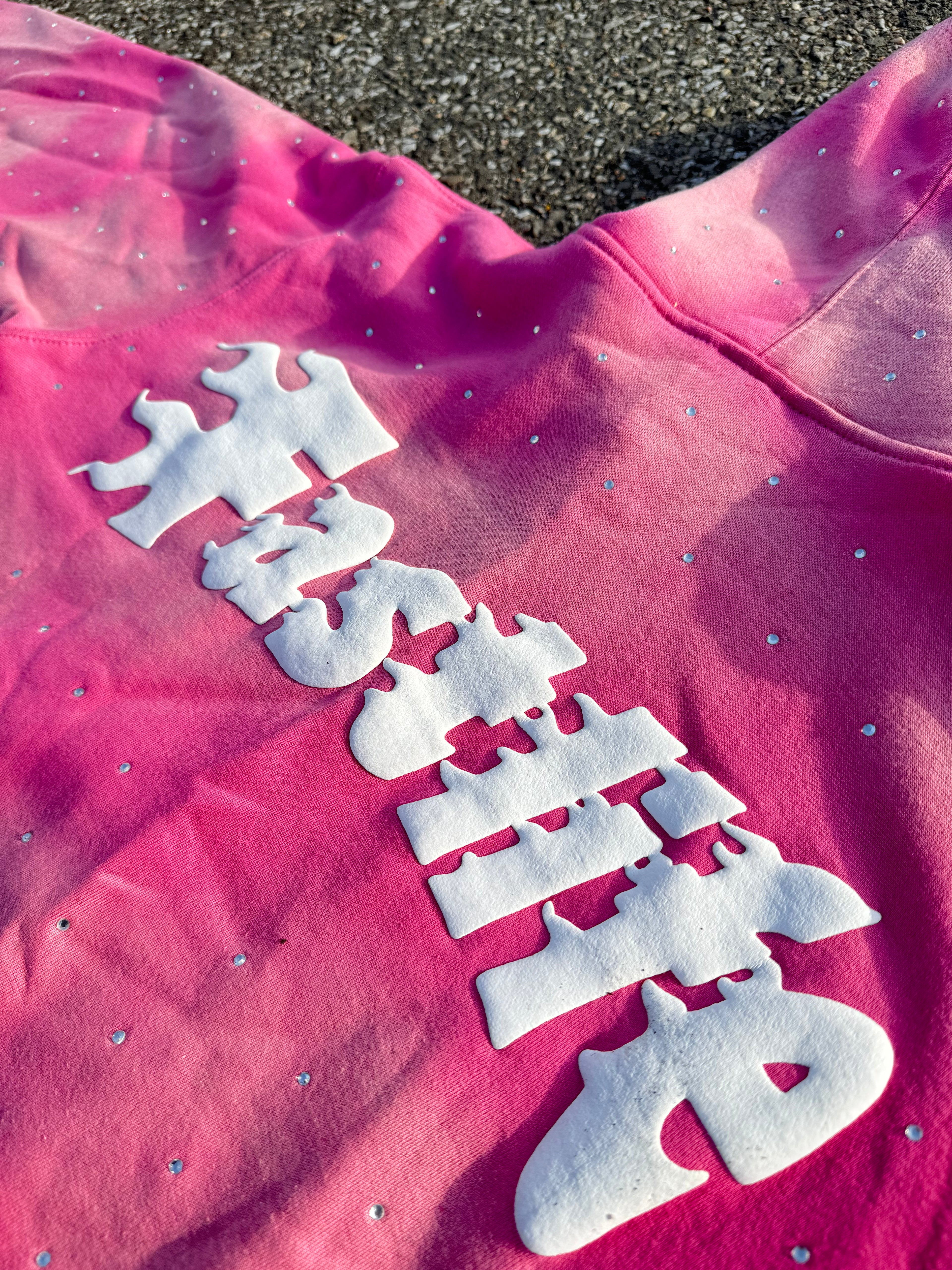 Fast life Rich Off Pain Rhinestone Hoodie (pink)