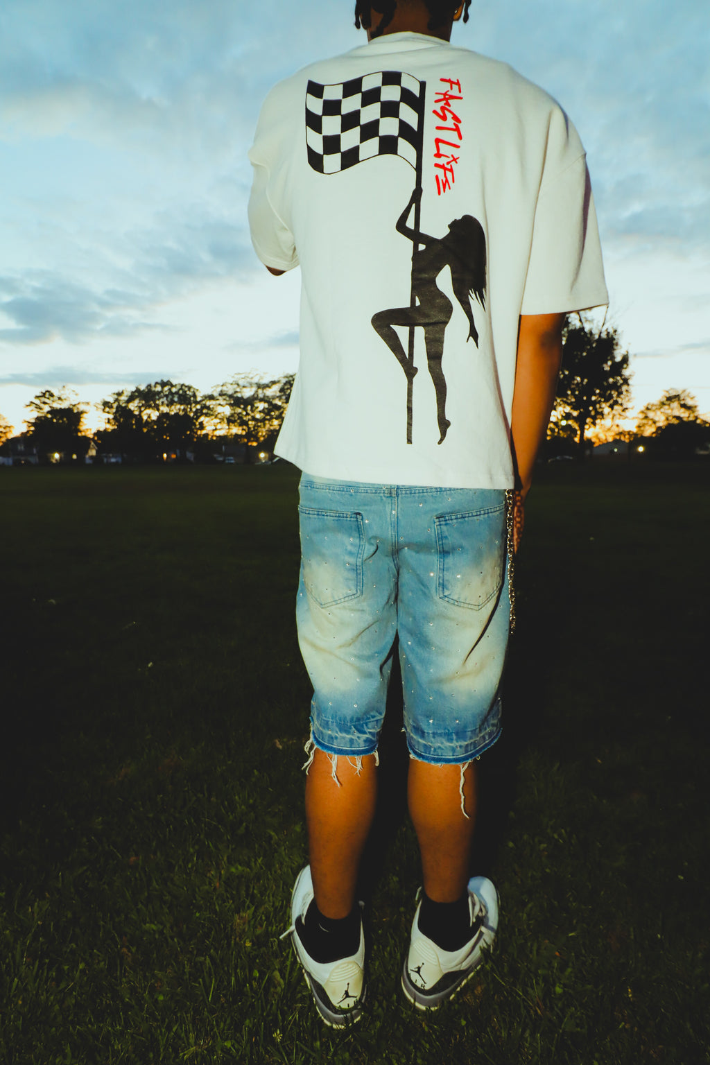 FAST LIFE DIAMOND DENIM JORTS