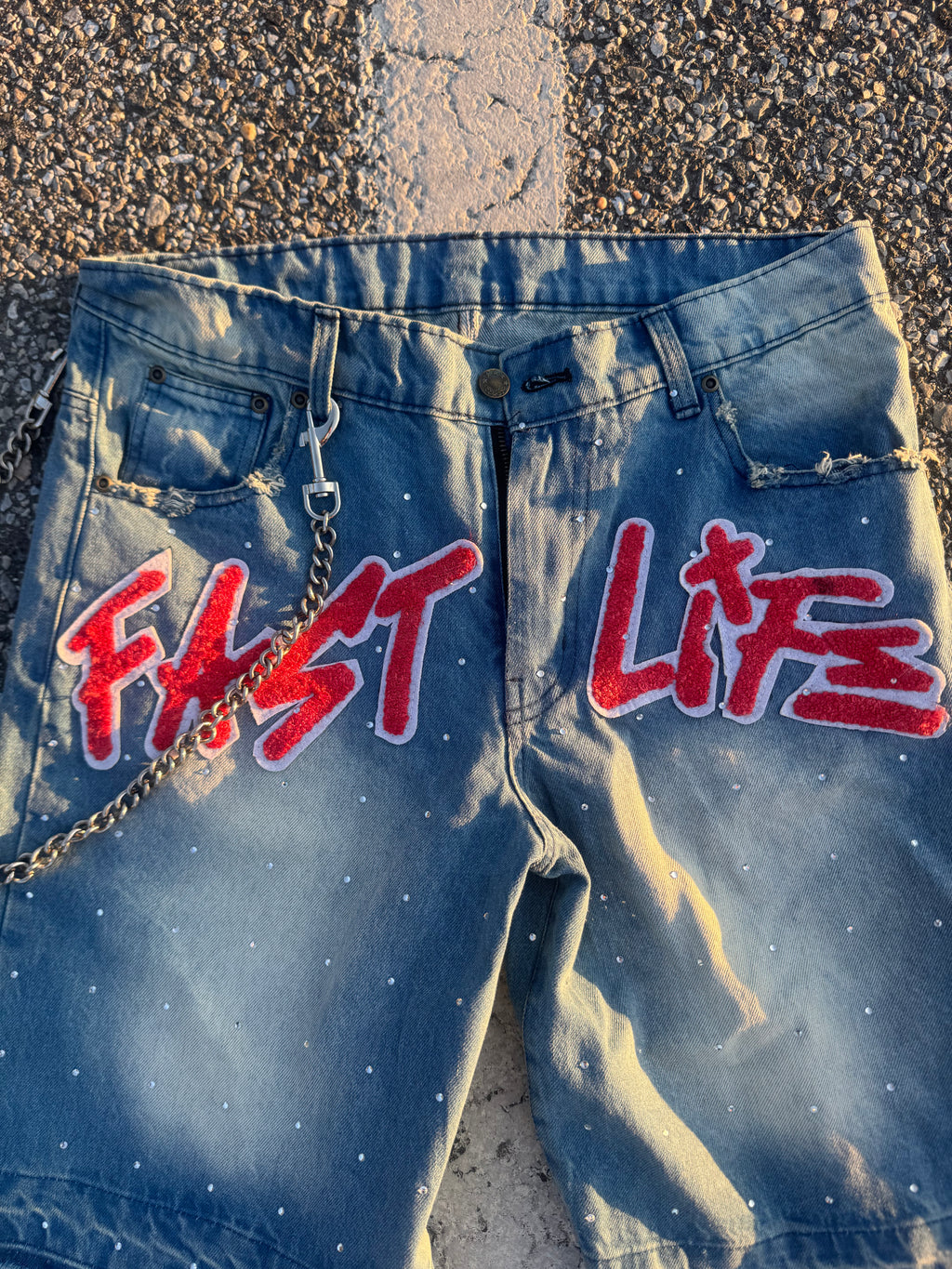 FAST LIFE DIAMOND DENIM JORTS