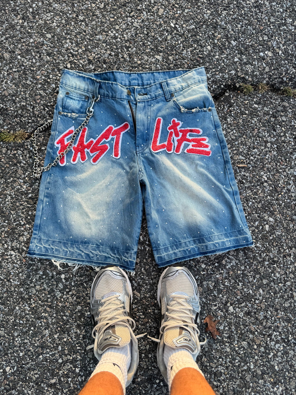 FAST LIFE DIAMOND DENIM JORTS